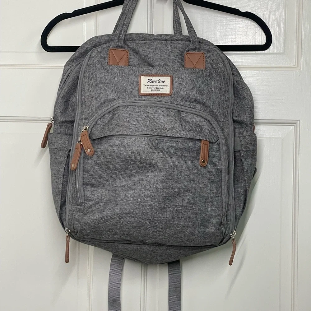 Gray Baby Backpack with Brown Details